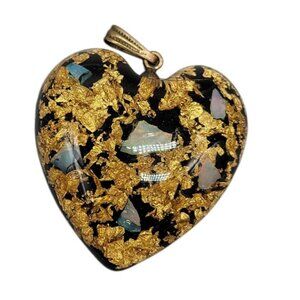 Heart Shaped Floating Gold MOP Pendant Translucent Semi Precious Flakes